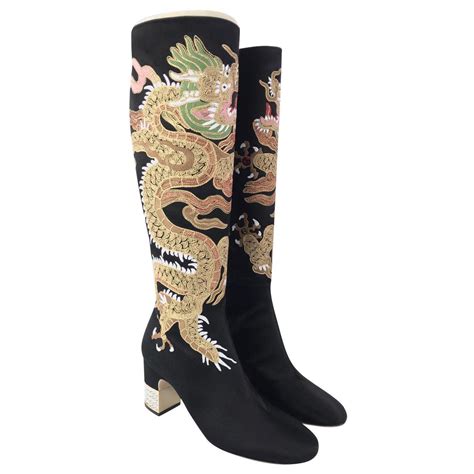 gucci candy dragon embroidered knee boots sz38 7|Women's boot with crystals .